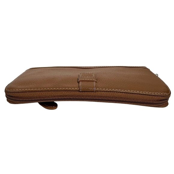 TIGNANELLO Large Pebble Leather Zip Around Wallet Clutch In Camel Tan 7.5x4" - Picture 8 of 13